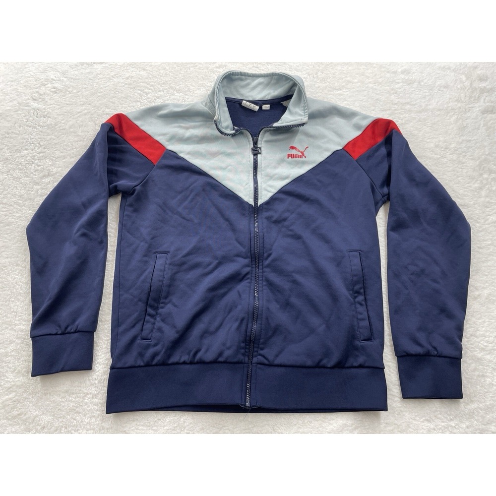 Puma MCS Track Jacket 87 Mens Small‎ Navy Light Blue Red Full Zip 577980-06